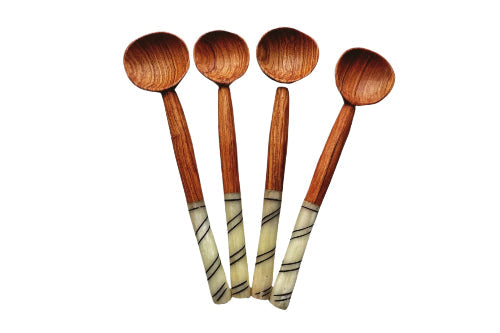 Handmade Striped Bone Handle Wooden Spoon (Qty 1)